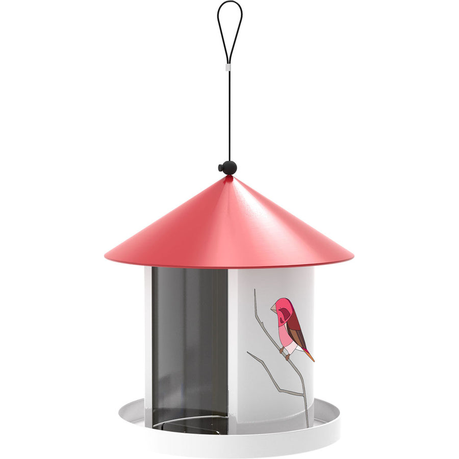 Audubon Limited Edition Eggpicnic Round Metal Hopper Feedr, White/Red, 3 lb Cap - Haven Feeders-Seed