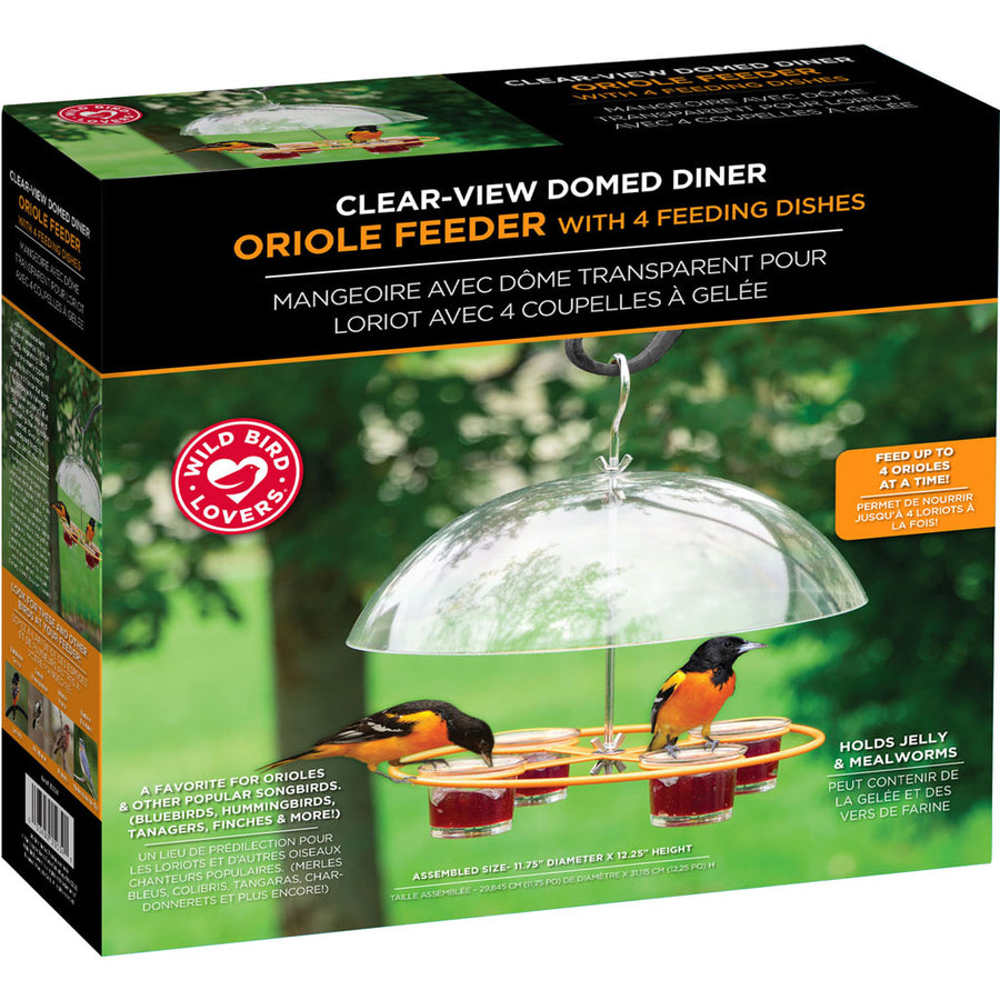 Wild Bird Lovers Clear-View Domed Diner Oriole Feeder w/4 Jelly, Orange - Oriole Feeders