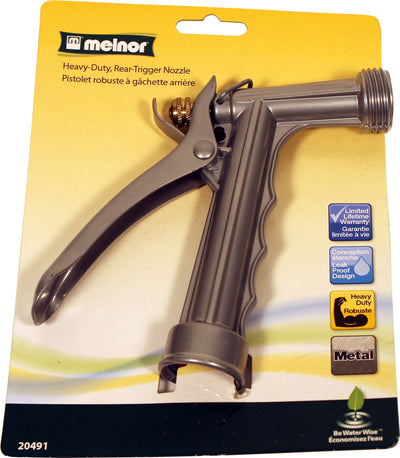 Melnor Heavy Duty Metal Rear Trigger Nozzle, Silver, 30 ft - Nozzles
