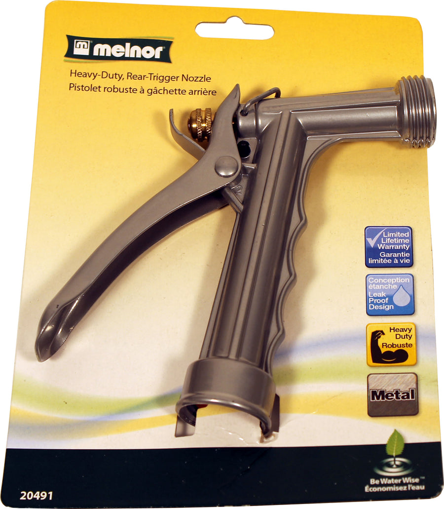 Melnor Heavy Duty Metal Rear Trigger Nozzle, Silver, 30 ft - Nozzles