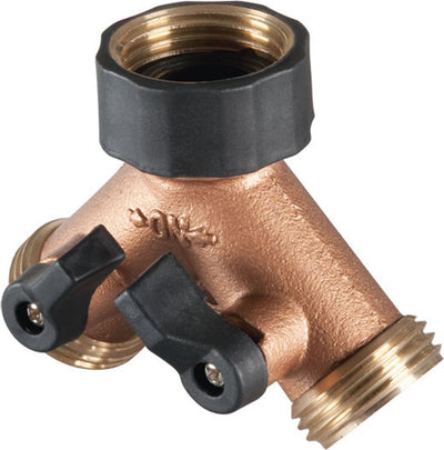 Melnor Brass 2 Way Hose Valve, Brass, 5 in - Hose Parts and Accessories