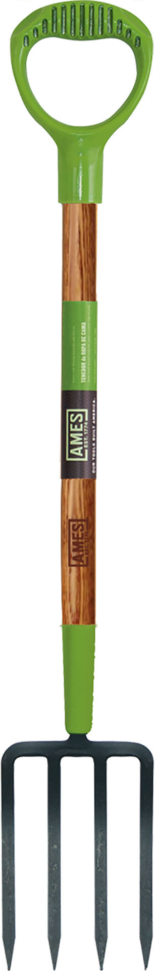 Ames Floral Spading 4-Tine Fork W/Poly D-Grip Handle, Green, 45 in - Spading Fork