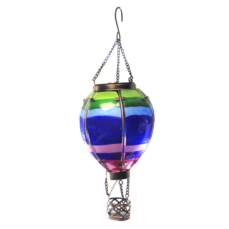 Home & Garden Striped Hot Air Balloon Lantern Glass Solar Yard Decor 12769