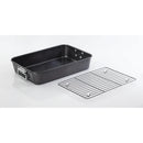 T-fal Easy Care 10"x 15" x 3" Non-Stick Roasting Pan with Rack 2PC Set, Dishwasher Safe, Grey
