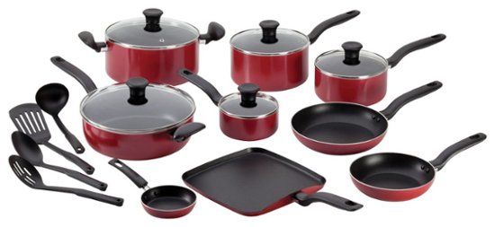T-Fal - Initiatives 18-Piece Cookware Set - Red
