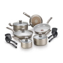 T-fal Initiatives Ceramic Cookware, 14 Piece Set, Champagne