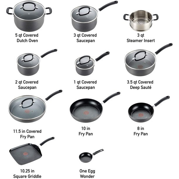 T-fal Ultimate Hard Anodized Non-Stick 2 Piece Fry Pan Cookware Set, Grey 