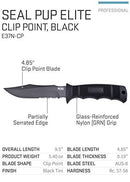 SOG Fixed Blade Knives with Sheath - SEAL Pup Tactical Knife, Survival Knife and Hunting Knife w/ 4.75 Inch Blade and MOLLE Combat Knife Sheath (M37K) , Black