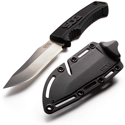 SOG Survival Knife with Sheath - Field Knife Fixed Blade Knives 4 Inch Tactical Knife and Bushcraft Knife w/Full Tang Hunting