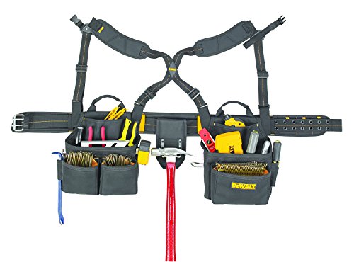 Custom Leathercraft DEWALT DG5617 20-Pocket Pro Framer's Combo Apron Tool Belt and Yoke-style Suspenders Black