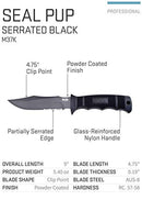 SOG Fixed Blade Knives with Sheath - SEAL Pup Tactical Knife, Survival Knife and Hunting Knife w/ 4.75 Inch Blade and MOLLE Combat Knife Sheath (M37K) , Black