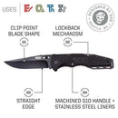 SOG Folding Pocket Knife - Salute Tactical Knife, EDC Knife, Tactical Folder Knife, Work Knife, 3.63 Inch Black Pocket Knife with Thumbstud (FF11-CP)