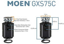 Moen GXS75C Host Series 3/4 HP Continuous Feed Garbage Disposal with Sound Reduction, Power Cord Included