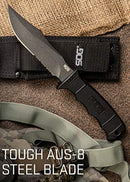 SOG Fixed Blade Knives with Sheath - SEAL Pup Tactical Knife, Survival Knife and Hunting Knife w/ 4.75 Inch Blade and MOLLE Combat Knife Sheath (M37K) , Black