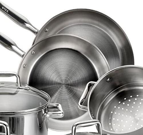T-fal Stainless Steel Cookware, Multi-Clad, Dishwasher Safe and Oven Safe Cookware Set, Tri-Ply Bonded, 12-Piece, Silver, Model E469SC
