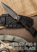 SOG Fixed Blade Knives with Sheath - SEAL Pup Tactical Knife, Survival Knife and Hunting Knife w/ 4.75 Inch Blade and MOLLE Combat Knife Sheath (M37K) , Black