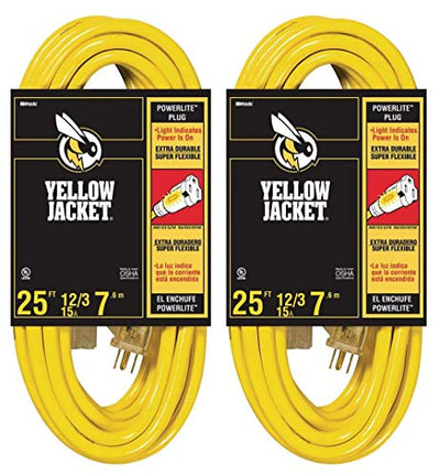 Yellow Jacket 12/3 Heavy-Duty 15-Amp SJTW Contractor Extension Cord with Lighted Ends (2 Pack)
