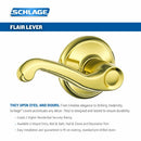 SCHLAGE F40FLA605 Flair Privacy Lever, Bright Brass