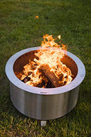 BREEO Double Flame Smokeless Outdoor Fire Pit (24 Inch) | Stainless Steel, Natural Wood Burning Patio Heater, Campfire, Backyard Firepit | No Propane or Gas Required | Made in America