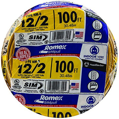Southwire 28828228 100' 12/2 with ground Romex brand SIMpull residential indoor electricial wire type NM-B