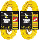 2-Pack - Yellow Jacket 12/3 Heavy-Duty 15-Amp SJTW Contractor Extension Cord with Lighted Ends, 50-Feet