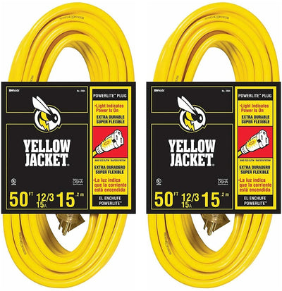 2-Pack - Yellow Jacket 12/3 Heavy-Duty 15-Amp SJTW Contractor Extension Cord with Lighted Ends
