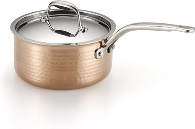 Lagostina Q5542364 Martellata Tri-ply Hammered Stainless Steel Copper Dishwasher Safe Oven Safe Saucepan Cookware