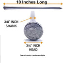 Peach Country Outdoor Heavy Duty Round Metal Landscape & Paver Edging Anchoring Stake, 10-Inch Length - Bright Spike Timber Nail, Tent Spikes, Camping, Trapping, Landscape