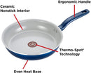 T-fal G918SE64 Initiatives Ceramic Thermo-Spot Heat Indicator Dishwasher Oven Safe Toxic Free Cookware Set, 14-Piece, Blue (New, Open Box, please see description)