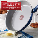T-fal G918SE64 Initiatives Ceramic Thermo-Spot Heat Indicator Dishwasher Oven Safe Toxic Free Cookware Set, 14-Piece, Blue (New, Open Box, please see description)