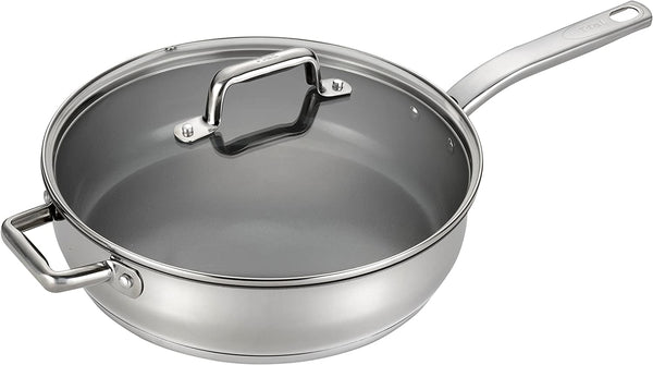 T-fal C71882 Precision Stainless Steel Nonstick Ceramic Coating PTFE PFOA and Cadmium Free Scratch Resistant Dishwasher Safe Oven Safe Jumbo Cooker Saute Pan Fry Pan Cookware, 5-Quart, Silver