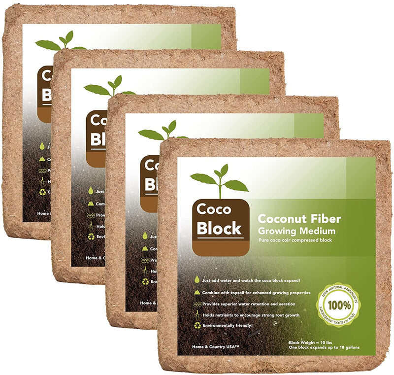 Home and Country USA Coconut Fiber Compressed Coco Coir Brick. Great to use as a Compost Starter for Your Home Garden. Coco Coir Provides Organic Alternative to peat Moss for Plants. 10Lbs Per Block