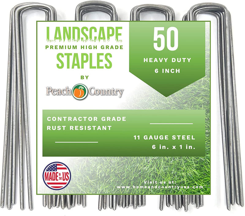Peach Country Galvanized Garden Landscape Staples Stakes Fabric Anchor Pins 6 Inch Strong Durable 11 Gauge Steel USA - Your Choice