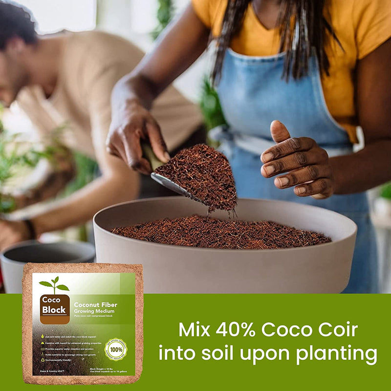 Home and Country USA Coconut Fiber Compressed Coco Coir Brick. Great to use as a Compost Starter for Your Home Garden. Coco Coir Provides Organic Alternative to peat Moss for Plants. 10Lbs Per Block