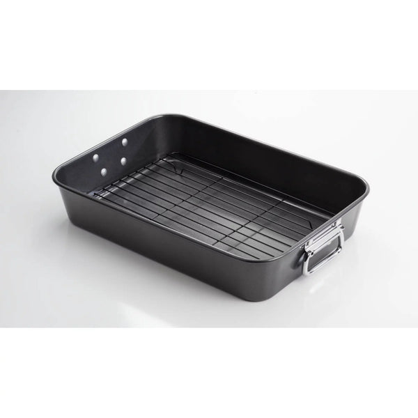 T-fal Easy Care 10"x 15" x 3" Non-Stick Roasting Pan with Rack 2PC Set, Dishwasher Safe, Grey