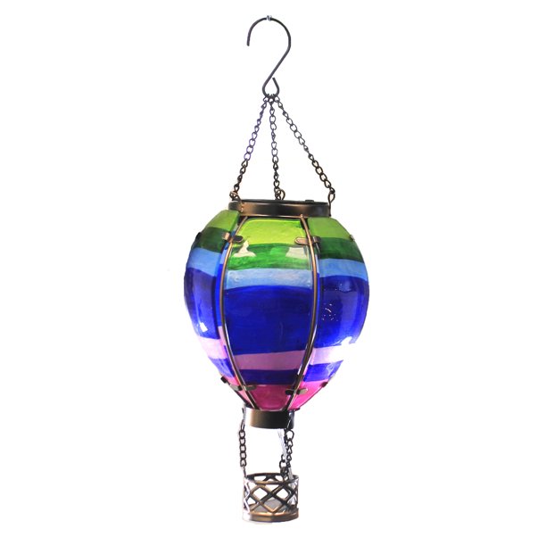 Home & Garden Striped Hot Air Balloon Lantern Glass Solar Yard Decor 12769