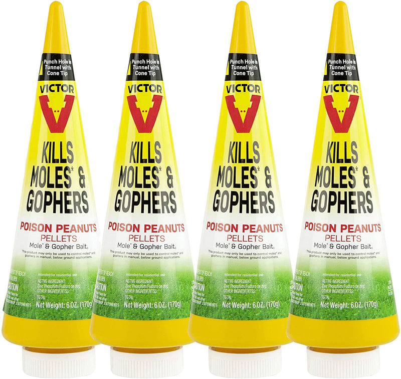 Victor M6006 Outdoor Mole & Gopher Poison Peanuts - Mole and Gopher Bait Killer - 4 Pack