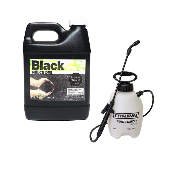 Peach Country Premium Midnight Black, Chocolate Brown or Candy Apple Red Mulch Dye Color Concentrate and 1 Gallon Pump Sprayer