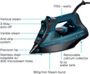 Rowenta DW7180 Everlast 1750-Watt Anti-Calc Steam Iron Stainless Steel Soleplate with Auto-Off, 400-Hole, Blue