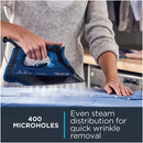 Rowenta DW7180 Everlast 1750-Watt Anti-Calc Steam Iron Stainless Steel Soleplate with Auto-Off, 400-Hole, Blue