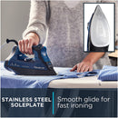 Rowenta DW7180 Everlast 1750-Watt Anti-Calc Steam Iron Stainless Steel Soleplate with Auto-Off, 400-Hole, Blue