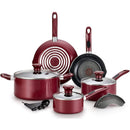 T-fal Excite ProGlide Nonstick Thermo-Spot Heat Indicator Dishwasher Oven Safe Cookware Set, 14-Piece, Red