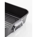 T-fal Easy Care 10"x 15" x 3" Non-Stick Roasting Pan with Rack 2PC Set, Dishwasher Safe, Grey